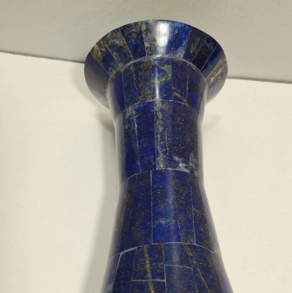 Blue Lapis Lazuli Handmade Brass Lined Natural Gemstone Inlay Vase Cobalt Unique
